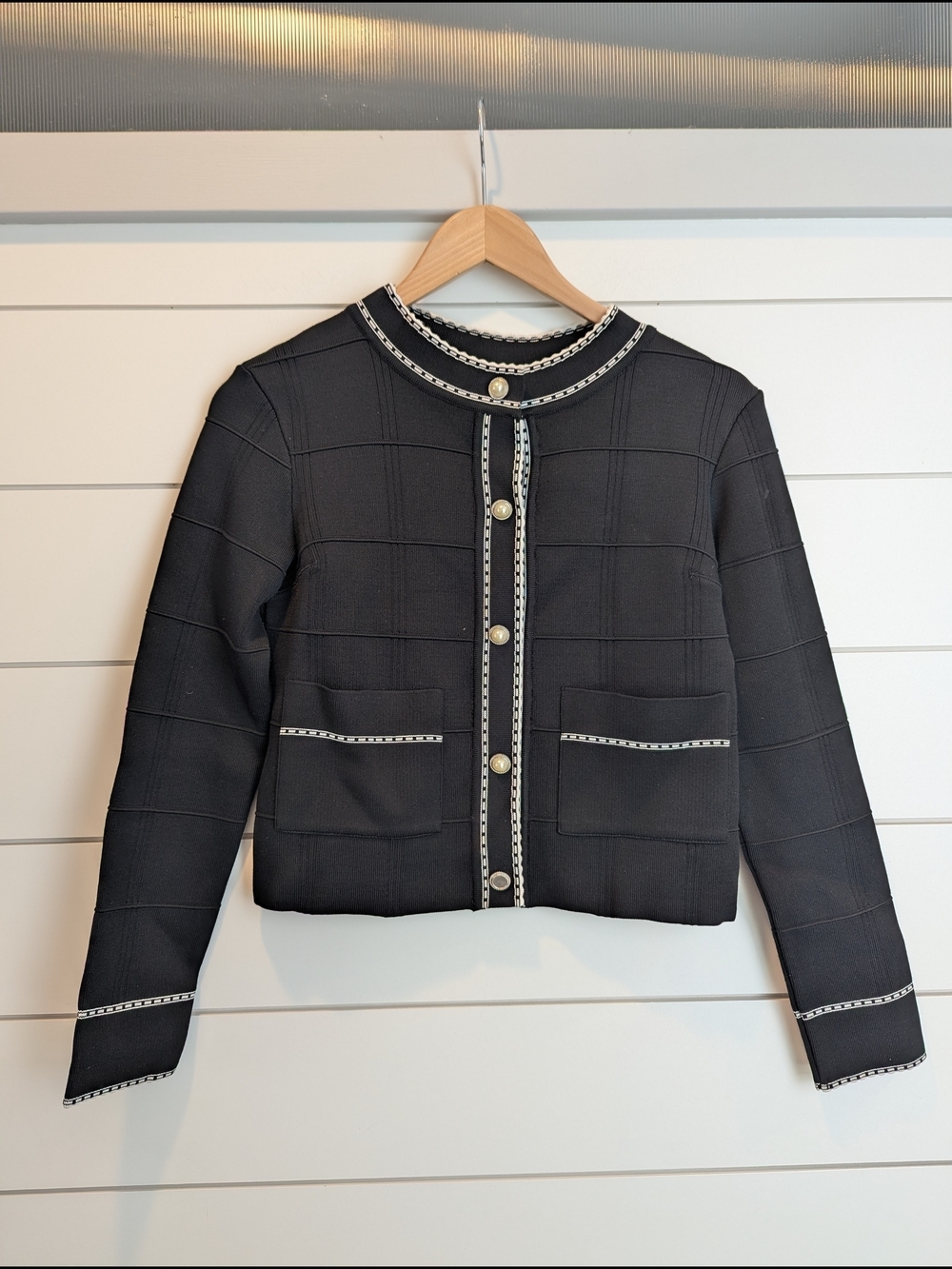 Paola Bernardi Black Cardigan Jacket Pearl Buttons Petite Small Cropped